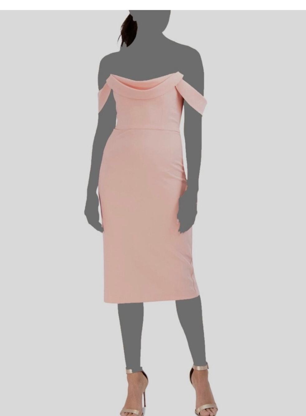Laundry By Shelli Segal Women's Pink Scuba Off-the-Shoulder Midi Sheath Size 4